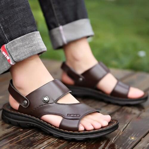 Comfortable leather summer shoes men sandals classic platform slippers 2021 sandals man shoes male flats high quality