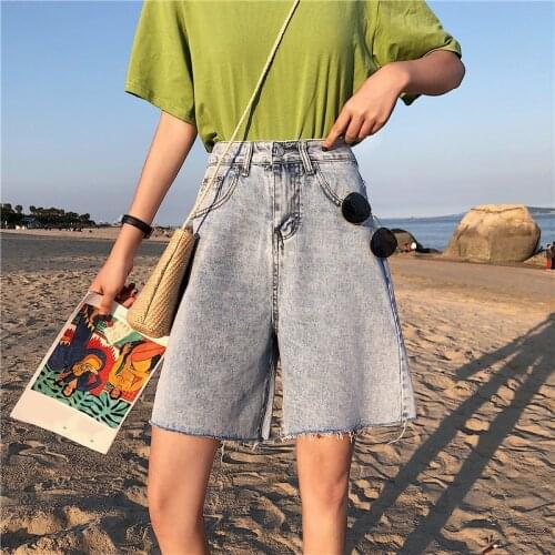 Streetwear High Waist Wide Leg Denim Shorts Harajuku Women Knee Length Jean Shorts Women Summer Half Long Women Loose Shorts