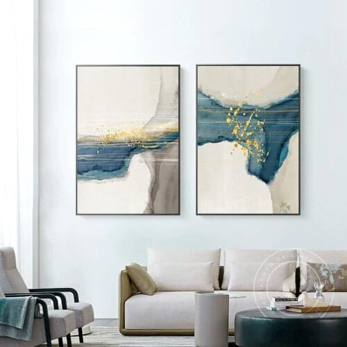 Modern Abstract River Landscape Canvas Art Paintings For Living Room Bedroom Posters And Prints Gold foil Wall Poster Home Decor