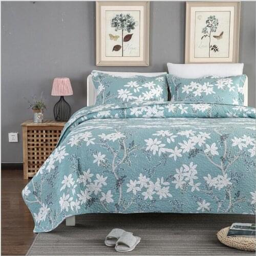 New 100% cotton Quilted green leaves Bedspread Bed Cover Bed Sheet size 230x250cm blanket Pillowcases 3pcs