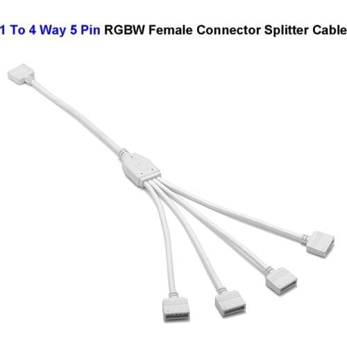 RGBW LED Strip Connector Splitter Cable 5 Pin Female RGBWW Connector Splitters Cable 1 To 4 Way Power Extension Wire