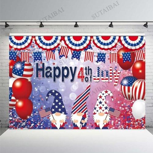 4th of July Party Backdrop Happy Independence Day Background American Flag Balloons Veterans Memorial National Decoration Banner