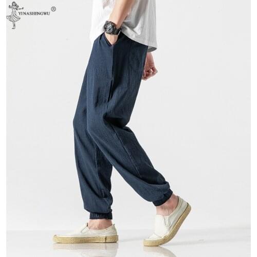Japanese Style Cotton Linen Casual Thin Pants Men Joggers Man Summer Trousers Male Chinese Style Baggy leisure Pants Plus Size