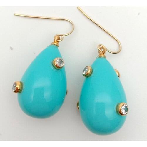 Blue Teardrop Sea Shell Pearl Cubic Zirconia Pave hook Earrings cute dangle earrings Fashion Womens Trendy Simple Hook Earring