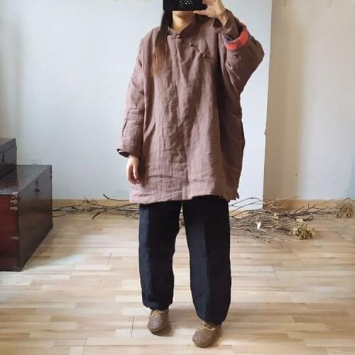 Women Winter Linen Padded Elastic Waist Pants Ladies Vintage Cotton Linen Thick Pants Female Padded Trousers 2020