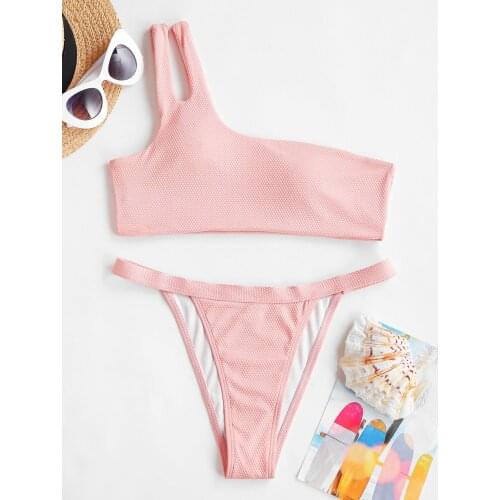 ZAFUL One Shoulder Cutout Textured Bikini Swimwear Women Swimwear