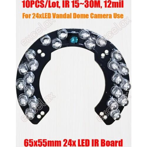 10PCS/Lot 24x LED Board IR 15m ~ 30m 12mil 65x55mm PCB Infrared Night Vision for CCTV Dome Camera