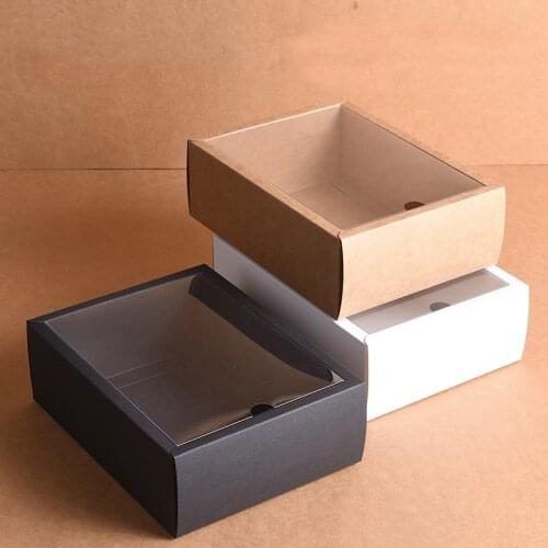10pcs Folding Kraft Paper Box with Transparent PVC Window Gift Box Packaging Box candy favors arts&krafts display package box