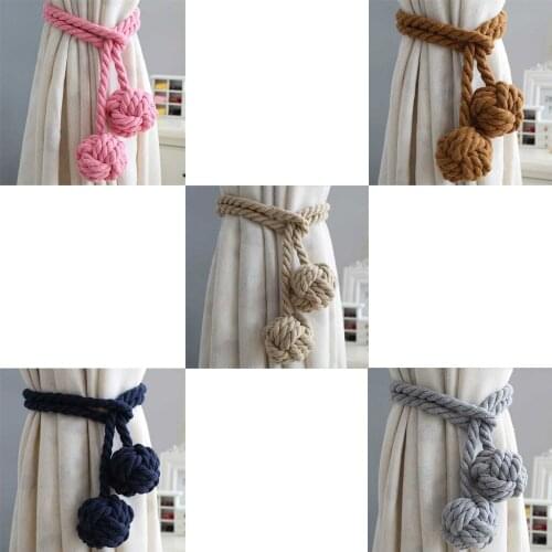 2Pcs Hand Knitting Curtain Rope Clips Holder Holdbacks Tieback With Single Ball