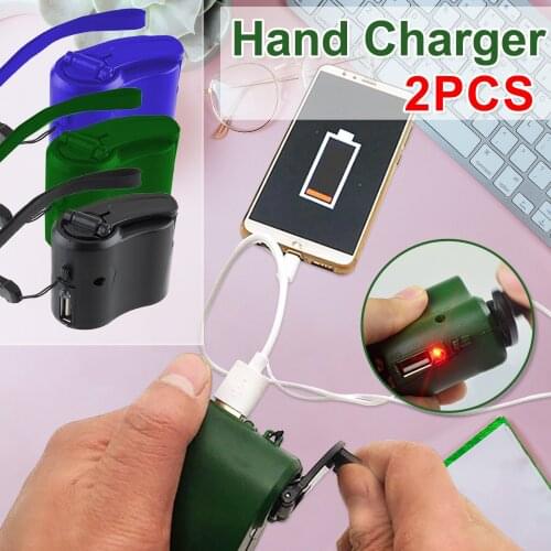 2PCS Mobile Phone Emergency Charger Portable Mini Size Hand Power Hand Crank USB Cell Phone Charger For Outdoor Emergency