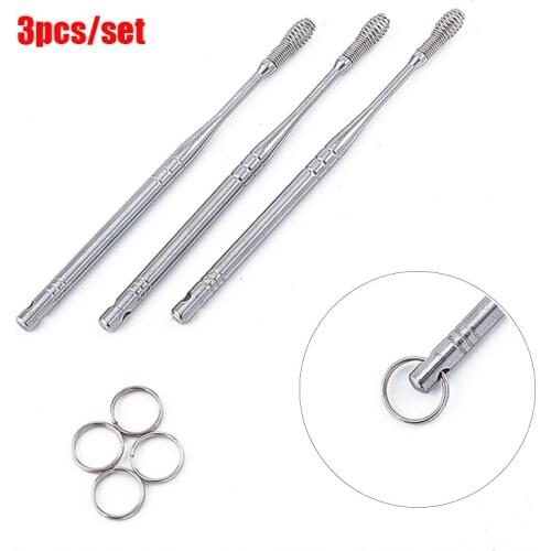 3pcs/Set Stainless Steel Ear Pick Earwax Clean Cleaning Tool With Key Chain End