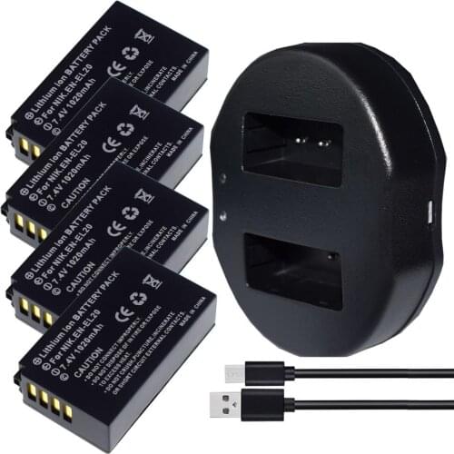 4x High Quality 7.4V 1.2A EN-EL20 ENEL20 Rechargeable Camera Battery + Dual USB Charger for Nikon EN-EL20a 1 J1 J2 J3 S1 Digital