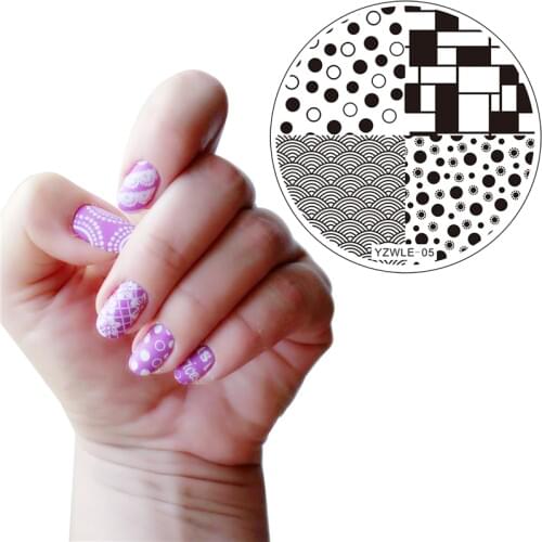 5.5cm Round Nail Art Stamp Stamping Plates Template Set Waves Geometry Image Manicure Plate