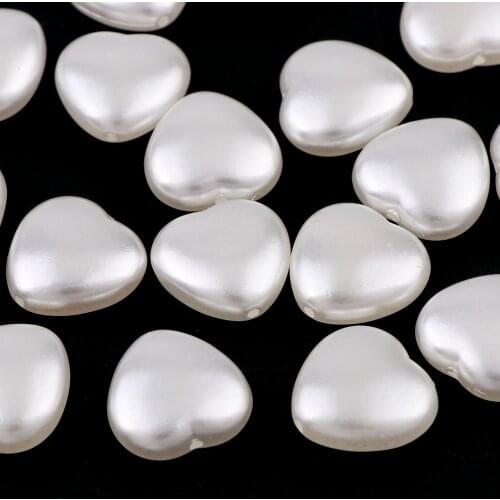 50g(About 50pcs) 15mm Heart Smooth Ivory White Imitation Plastic With Hole Pearl For DIY Wedding Accessories Beads Making
