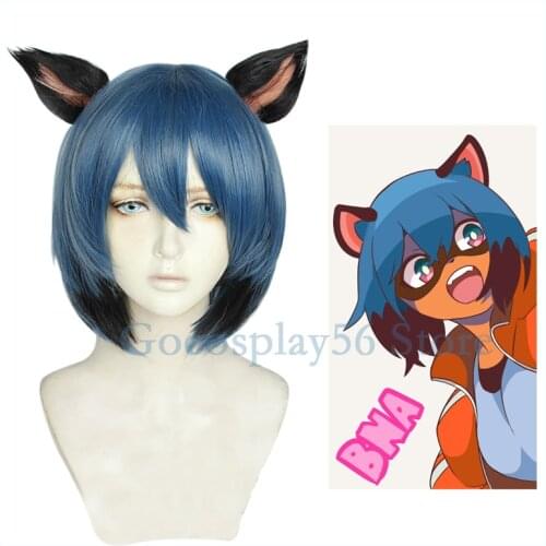 Anime BNA Kagemori Michiru Wig Ears BRAND NEW ANIMAL Cosplay Wig Blue Black Short BOBO Hair Synthetic Wig