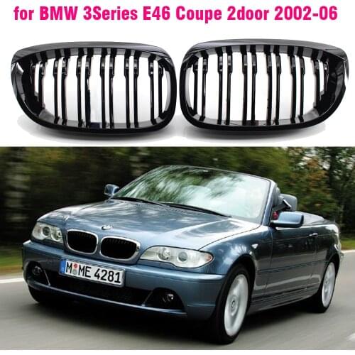Car Kidney Grill Front Bumper 2 Slat Line Gloss Black Racing Grill for BMW E46 Coupe 325Ci 330Ci LCI 2door 2003-2006