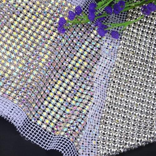 1Yard Bling Bling 24 Rows Ab Color Crystal Stone Sheet Rhinestone Mesh Trimming Diy Wedding Dress Wallet Bags Shoes Garment