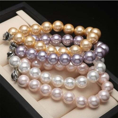 Multi-color Selection Pearl Bracelet Natural Shell Imitation pearl Bracelets Round Beads For Men Women Jewelry Gifts 8 10mm