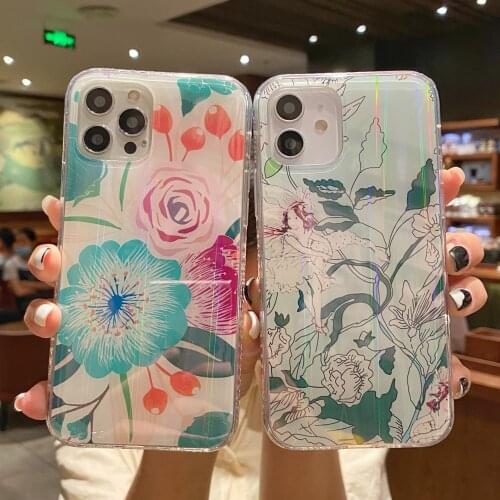 Cute Glitter Bling 6D Flower Phone Case for iPhone 13 12 Mini 11 Pro Max SE 2020 7 8 Plus XR X XS Etui Shockproof Slim Fit Cover