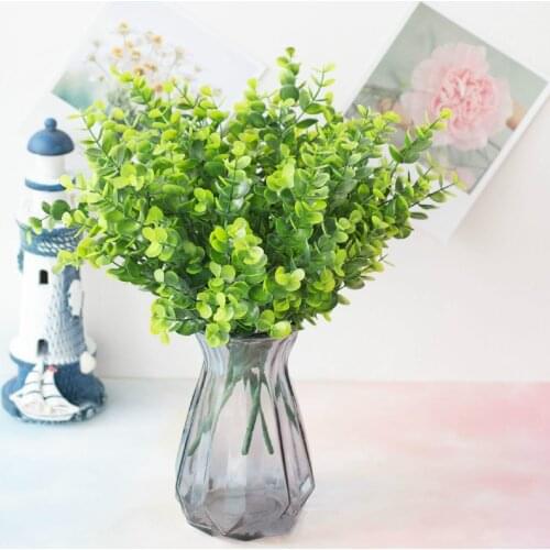 35cm 7Forks Green Artificial Eucalyptus Leaves Fake Plastic Leaves for Home Garden Wedding Party Desktop Decor DIY Plants Wall