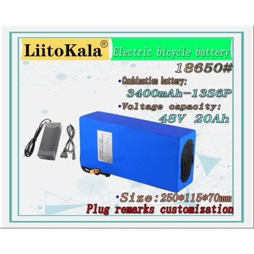 LiitoKala 18650 48V 20ah 13S6P Lithium Battery Pack 48V 20AH 1000W electric bicycle battery Built in 20A BMS 54.6V 2A charger