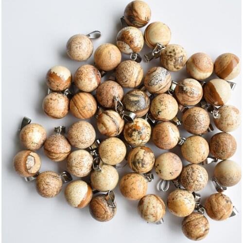 Fashion high quality natural picture stone round ball shape pendants for jewelry making 50pcs/lot wholesale free shipping