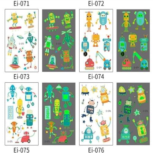 Cartoon Robot Temporary Tattoo Stickers Waterproof Luminous Tattoos for Children Arm Face Body Art Hand Temporary Stickers