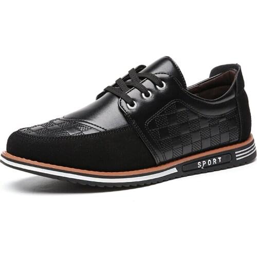 Mens Leather Casual Shoes Daily Large Size Lace-up Rubber Non-slip Comfortable Youth Fashion Footwear Trendy Leisure Sneakers