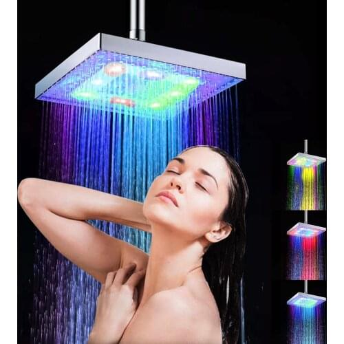 New Bathroom LED Rainfall Shower Head High Pressure Shower Head RGB Color-Changing Temperature Sensor Showerhead for Bathroom