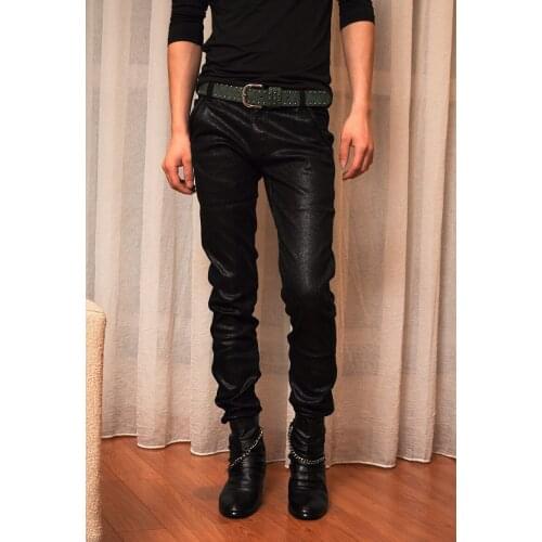 New 2020 Korean Pants Men Fashion Casual Slim Pants Bright Leather Trousers Straight Hairstylist Nightclub Male Singer Costumes