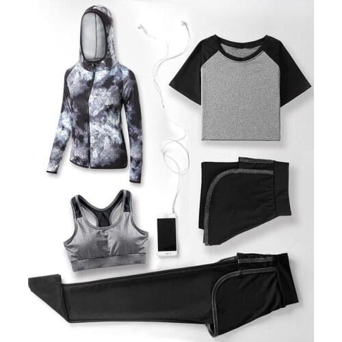 New 5pcs/set Ladies Sports Gym Jogging Quick-drying Ladies Sportswear Ladies Casual Breathable Sports T-shirt Outdoor Running