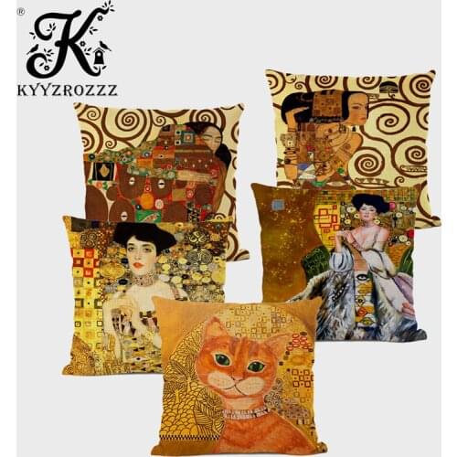 New Cushion Cover Square Pillow Case Egyptian Retro Style Famous Art Gustav Klimt Oil Painting Sofa Pillow Case Cuscino Divano