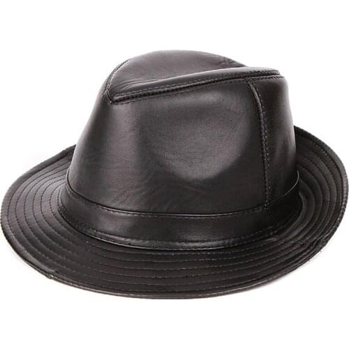 New Arrival Sheepskin Leather Hat Male Fashion Fedoras Genuine Leather Cap Adult Fashion Cowboy Hat 3 Colors B-7242