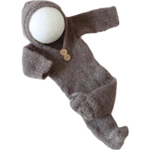 Newborn Photography Props Knit Baby Hoodie Baby Boy Footed Romper Newborn Onesie Crochet Baby Clothes Costumes Photo Props