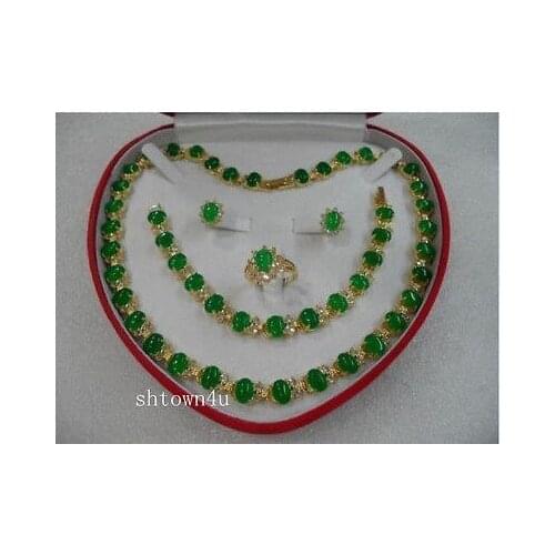 New Style Hot sale*** green jade necklace bracelet earring ring set Fashion Wedding Party Jewellery