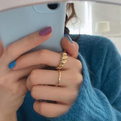 VENTFILLE 925 Sterling Silver Twisted Crescents Open Rings for Women Gold Color Ring Jewelry Gift