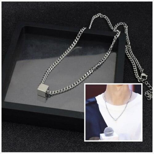 Stainless Steel Necklace Punk Cube Pendant Chain Choker Necklace Men Women Jewelry Collier Star Idol Yibo Lan Wangji
