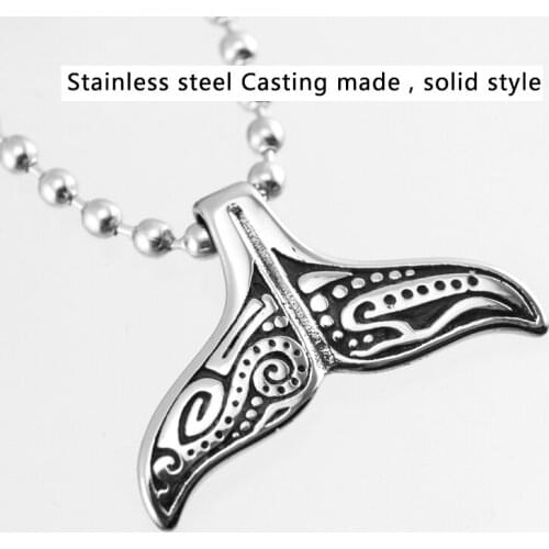 Simsimi Lovely Whale Tail Pendant Stainless Steel Necklace Chain for men or women, Christmas gift, ROCK Biker Rider Jewelry