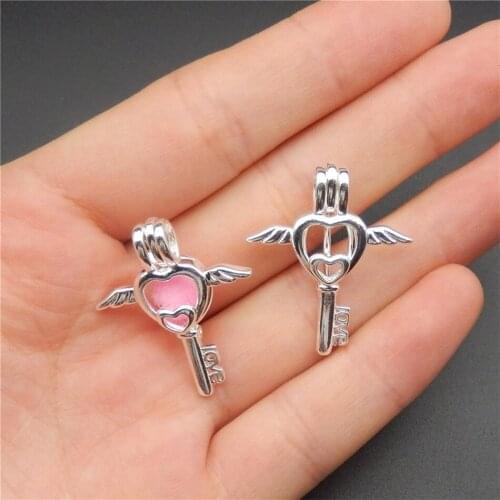 10pcs bright silver key pearl cage necklace pendant, aromatherapy oil diffuser, add your own pearl to make it more attractive