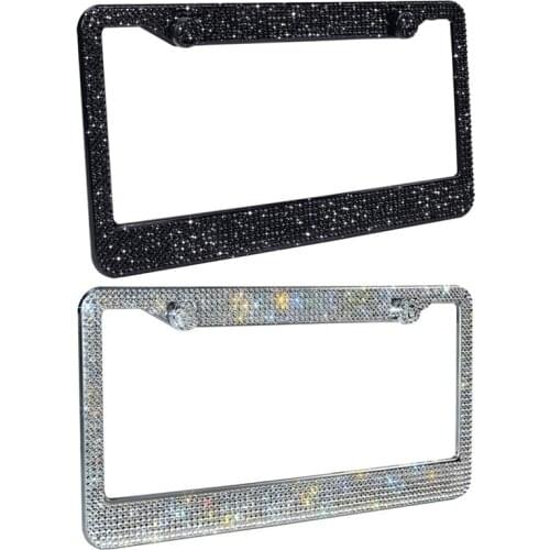 Crystal Diamond Car License Plate Frame Premium Stainless Steel Bling Rhinestone License Plate Frame Exterior Decor