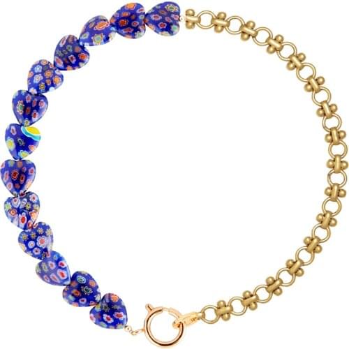 Hand painted glass mosaic hearts women necklaces HIGHER LOVE bohemian cool strand multicolored millefiori hearts beads necklace