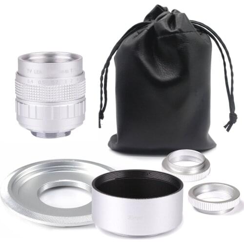 Silver Fujian 35mm f/1.7 APS-C CCTV Lens+adapter ring+2 Macro Ring+lens hood for NEX Mirroless Camera A6000/A6300/A7/A7II/A9