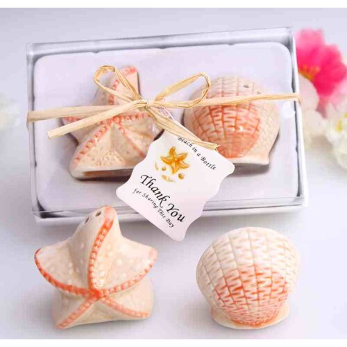 Cute marine shells and starfish Salt Pepper Shaker 20pcs=10box Wedding Favor Wedding Decoration and Gift