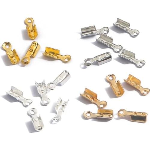 50pcs Gold Sivler Color Cords Crimp End Beads Caps Leather Clip Tip Fold Crimp Bracelet Connectors For Jewelry Making Findings