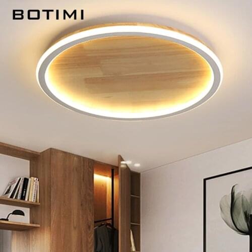 Modern 50CM 220V LED Wooden Ceiling Lights For Bedroom Nordic 20CM 30CM 40CM Round Wood Surface Mounted Rooms Indoor Lighting