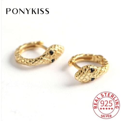 PONYKISS Genuine S925 Sterling Silver Snake Zircon Hoop Earrings Women Party Delicate Elegant Accessory minimlist Romantic Gift