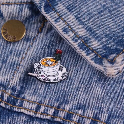 Horror Coffee And Finger Pins Middle Finger Rose Coffee Cup Punk Enamel Pins Gifts For Friend Badges Lapel Pins Fashion Jewelry