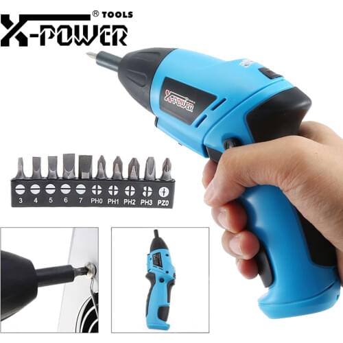 X-power Mini Electric Cordless Screwdriver AA Battery Wireless Power Tool Folding Handle 10 Bits LED Light House Maintainance