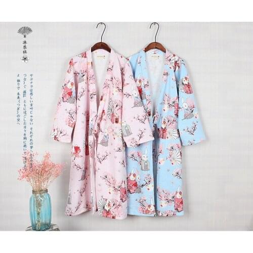 Japanese Traditional Soft Cotton Loose Woman or Man Pajamas Kimono Long Bathrobe Gown Sleepwear Vintage Ethnic Home Clothes