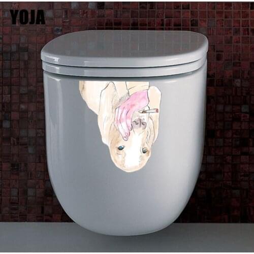 YOJA 22.5*24.9CM Cartoon Dog Smoking Toilet Seat Sticker Living Room Home Wall Decor Decal T3-0485